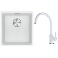 Franke Maris MRG 110-37 zlewozmywak 40x37 cm Fragranite z baterią kuchenną Lina biały polarny (1250687251, 1150626024)