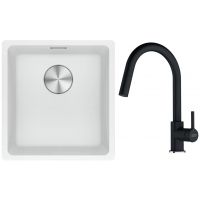 Franke Maris MRG 110-37 zlewozmywak 40x37 cm Fragranite biały polarny z baterią kuchenną Lina onyx (1250687251, 1150626055)