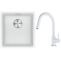 Franke Maris MRG 110-37 zlewozmywak 40x37 cm Fragranite biały polarny z baterią kuchenną Lina biały polarny (1250687251, 1150626081)