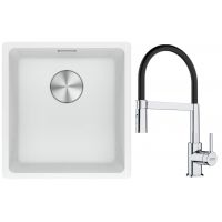 Franke Maris MRG 110-37 zlewozmywak 40x37 cm Fragranite biały polarny z baterią kuchenną Lina chrom/czarny (1250687251, 1150626085)