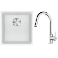 Franke Maris MRG 110-37 zlewozmywak 40x37 cm Fragranite biały polarny z baterią kuchenną Lina chrom (1250687251, 1150693229)