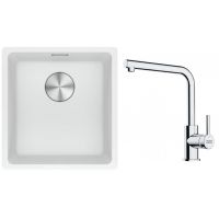 Franke Maris MRG 110-37 zlewozmywak 40x37 cm Fragranite biały polarny z baterią kuchenną Lina chrom (1250687251, 1150712420)