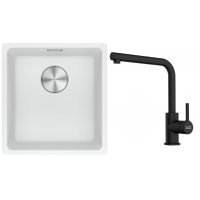 Franke Maris MRG 110-37 zlewozmywak 40x37 cm Fragranite biały polarny z baterią kuchenną Lina czarny mat (1250687251, 1150712435)