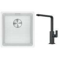 Franke Maris MRG 110-37 zlewozmywak 40x37 cm Fragranite biały polarny z baterią kuchenną Mythos czarna stal szlachetna (1250687251, 1150550441)