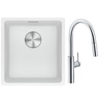 Franke Maris MRG 110-37 zlewozmywak 40x37 cm Fragranite biały polarny z baterią kuchenną Pescara L Slide-In chrom (1250687251, 1150538940)