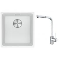 Franke Maris MRG 110-37 zlewozmywak 40x37 cm Fragranite biały polarny z baterią kuchenną Sirius Side chrom (1250687251, 1150668280)