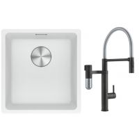 Franke Maris MRG 110-37 zlewozmywak 40x37 cm Fragranite biały polarny z baterią kuchenną Vital Semi-Pro czarny mat/stal (1250687251, 1200621313)