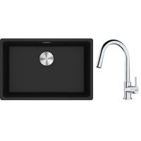 Franke Maris MRG 110-62 zlewozmywak 62x40 cm Fragranite onyx z baterią kuchenną Lina chrom (1250687257, 1150693229)