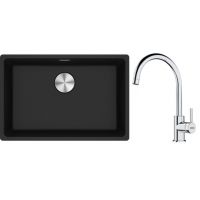Franke Maris MRG 110-62 zlewozmywak 62x40 cm Fragranite onyx z baterią kuchenną Lina chrom (1250687257, 1150693228)
