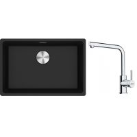 Franke Maris MRG 110-62 zlewozmywak 62x40 cm Fragranite onyx z baterią kuchenną Lina chrom (1250687257, 1150712420)