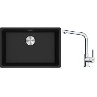 Franke Maris MRG 110-62 zlewozmywak 62x40 cm Fragranite onyx z baterią kuchenną Lina chrom (1250687257, 1150693230)