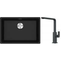 Franke Maris MRG 110-62 zlewozmywak 62x40 cm Fragranite onyx z baterią kuchenną Mythos czarna stal szlachetna (1250687257, 1150550441)