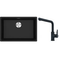 Franke Maris MRG 110-62 zlewozmywak 62x40 cm Fragranite onyx z baterią kuchenną Urban czarny mat (1250687257, 1150627523)