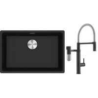 Franke Maris MRG 110-62 zlewozmywak 62x40 cm Fragranite onyx z baterią kuchenną Vital Semi-Pro czarny mat/stal (1250687257, 1200621313)