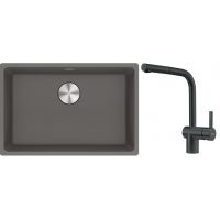 Franke Maris MRG 110-62 zlewozmywak 62x40 cm Fragranite kamienny szary z baterią kuchenną Atlas czarna stal szlachetna (1250687258, 1150550427)