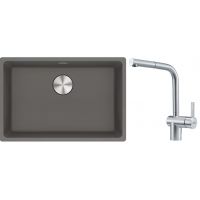Franke Maris MRG 110-62 zlewozmywak 62x40 cm Fragranite kamienny szary z baterią kuchenną Atlas stal szlachetna (1250687258, 1150521439)