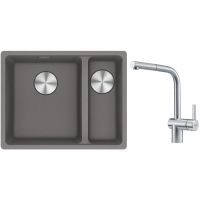 Franke Maris MRG 160-34-15SBR zlewozmywak 52x40 cm Fragranite kamienny szary z baterią kuchenną Atlas stal szlachetna (1250687266, 1150521439)
