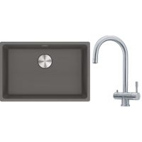 Franke Maris MRG 110-62 zlewozmywak 62x40 cm Fragranite kamienny szary z baterią kuchenną Eos stal szlachetna (1250687258, 1200179979)