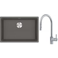 Franke Maris MRG 110-62 zlewozmywak 62x40 cm Fragranite kamienny szary z baterią kuchenną Eos stal szlachetna (1250687258, 1150590045)
