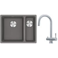 Franke Maris MRG 160-34-15SBR zlewozmywak 52x40 cm Fragranite kamienny szary z baterią kuchenną Eos stal szlachetna (1250687266, 1200179979)