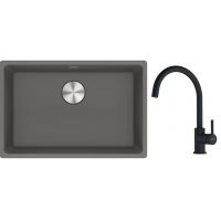 Franke Maris MRG 110-62 zlewozmywak 62x40 cm Fragranite kamienny szary z baterią kuchenną Lina czarny mat (1250687258, 1150626019)