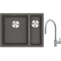 Franke Maris MRG 160-34-15SBR zlewozmywak 52x40 cm Fragranite kamienny szary z baterią kuchenną Eos stal szlachetna (1250687266, 1150590045)