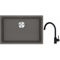 Franke Maris MRG 110-62 zlewozmywak 62x40 cm Fragranite kamienny szary z baterią kuchenną Lina onyx (1250687258, 1150626020)