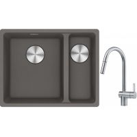 Franke Maris MRG 160-34-15SBR zlewozmywak 52x40 cm Fragranite kamienny szary z baterią kuchenną Leda Neo stal szlachetna (1250687266, 1150590047)