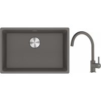Franke Maris MRG 110-62 zlewozmywak 62x40 cm Fragranite kamienny szary z baterią kuchenną Lina kamienny szary (1250687258, 1150626022)