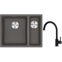 Franke Maris MRG 160-34-15SBR zlewozmywak 52x40 cm Fragranite kamienny szary z baterią kuchenną Lina onyx (1250687266, 1150626020)