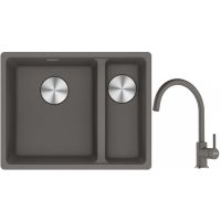 Franke Maris MRG 160-34-15SBR zlewozmywak 52x40 cm Fragranite kamienny szary z baterią kuchenną Lina kamienny szary (1250687266, 1150626022)