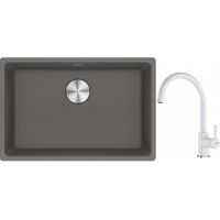 Franke Maris MRG 110-62 zlewozmywak 62x40 cm Fragranite kamienny szary z baterią kuchenną Lina biały polarny (1250687258, 1150626024)