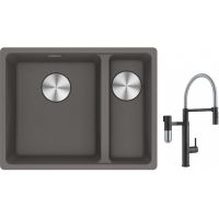 Franke Maris MRG 160-34-15SBR zlewozmywak 52x40 cm Fragranite kamienny szary z baterią kuchenną Vital Semi-Pro czarny mat/stal (1250687266, 1200621313)