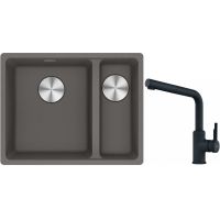 Franke Maris MRG 160-34-15SBR zlewozmywak 52x40 cm Fragranite kamienny szary z baterią kuchenną Urban czarny mat (1250687266, 1150627523)