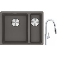 Franke Maris MRG 160-34-15SBR zlewozmywak 52x40 cm Fragranite kamienny szary z baterią kuchenną Pescara L Slide-In chrom (1250687266, 1150538940)