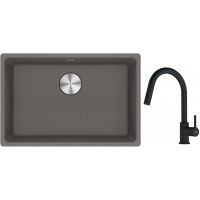 Franke Maris MRG 110-62 zlewozmywak 62x40 cm Fragranite kamienny szary z baterią kuchenną Lina czarny mat (1250687258, 1150626053)