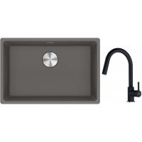 Franke Maris MRG 110-62 zlewozmywak 62x40 cm Fragranite kamienny szary z baterią kuchenną Lina onyx (1250687258, 1150626055)