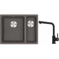 Franke Maris MRG 160-34-15SBR zlewozmywak 52x40 cm Fragranite kamienny szary z baterią kuchenną Lina czarny mat (1250687266, 1150712435)