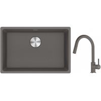 Franke Maris MRG 110-62 zlewozmywak 62x40 cm Fragranite kamienny szary z baterią kuchenną Lina kamienny szary (1250687258, 1150626057)