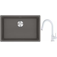 Franke Maris MRG 110-62 zlewozmywak 62x40 cm Fragranite kamienny szary z baterią kuchenną Lina biały polarny (1250687258, 1150626081)