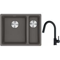 Franke Maris MRG 160-34-15SBR zlewozmywak 52x40 cm Fragranite kamienny szary z baterią kuchenną Lina onyx (1250687266, 1150626055)
