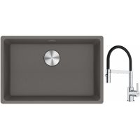 Franke Maris MRG 110-62 zlewozmywak 62x40 cm Fragranite kamienny szary z baterią kuchenną Lina chrom/czarny (1250687258, 1150626085)