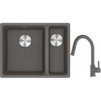 Franke Maris MRG 160-34-15SBR zlewozmywak 52x40 cm Fragranite kamienny szary z baterią kuchenną Lina kamienny szary (1250687266, 1150626057)