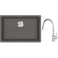Franke Maris MRG 110-62 zlewozmywak 62x40 cm Fragranite kamienny szary z baterią kuchenną Lina chrom (1250687258, 1150693229)