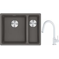 Franke Maris MRG 160-34-15SBR zlewozmywak 52x40 cm Fragranite kamienny szary z baterią kuchenną Lina biały polarny (1250687266, 1150626081)