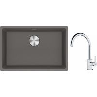 Franke Maris MRG 110-62 zlewozmywak 62x40 cm Fragranite kamienny szary z baterią kuchenną Lina chrom (1250687258, 1150693228)