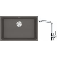 Franke Maris MRG 110-62 zlewozmywak 62x40 cm Fragranite kamienny szary z baterią kuchenną Lina chrom (1250687258, 1150712420)