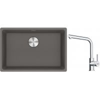 Franke Maris MRG 110-62 zlewozmywak 62x40 cm Fragranite kamienny szary z baterią kuchenną Lina chrom (1250687258, 1150693230)
