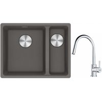 Franke Maris MRG 160-34-15SBR zlewozmywak 52x40 cm Fragranite kamienny szary z baterią kuchenną Lina chrom (1250687266, 1150693229)
