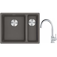 Franke Maris MRG 160-34-15SBR zlewozmywak 52x40 cm Fragranite kamienny szary z baterią kuchenną Lina chrom (1250687266, 1150693228)